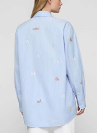 Lafayette 148 - Striped Cotton Embroidered New Yorkers Oversized Shirt