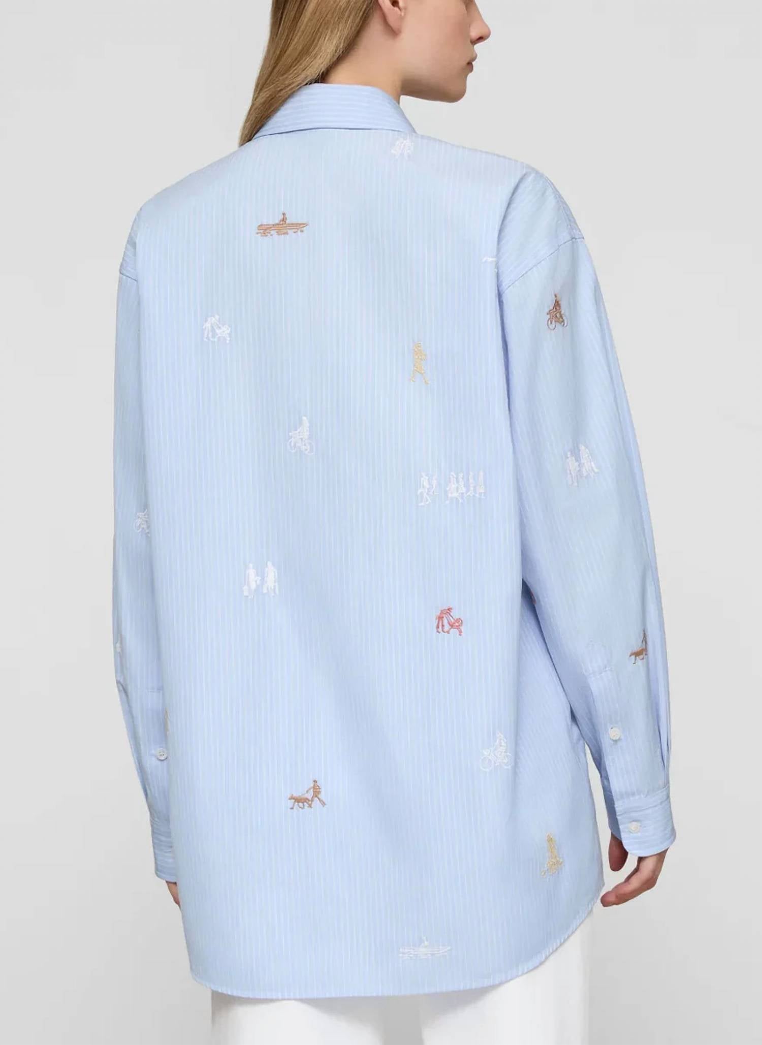 Lafayette 148 - Striped Cotton Embroidered New Yorkers Oversized Shirt