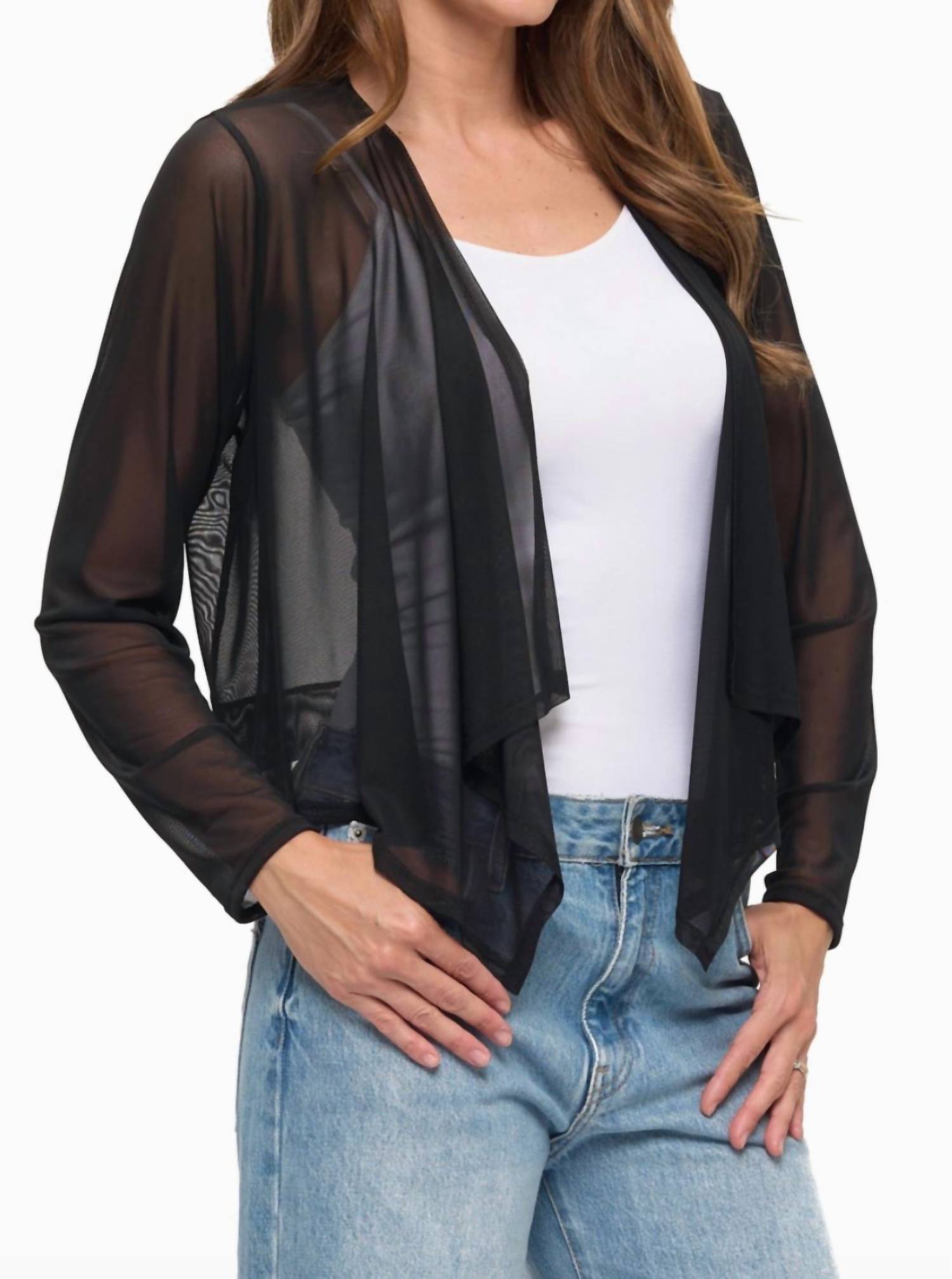 ariella Women's Mesh Cardigan in black - women's cardigan - alternate view