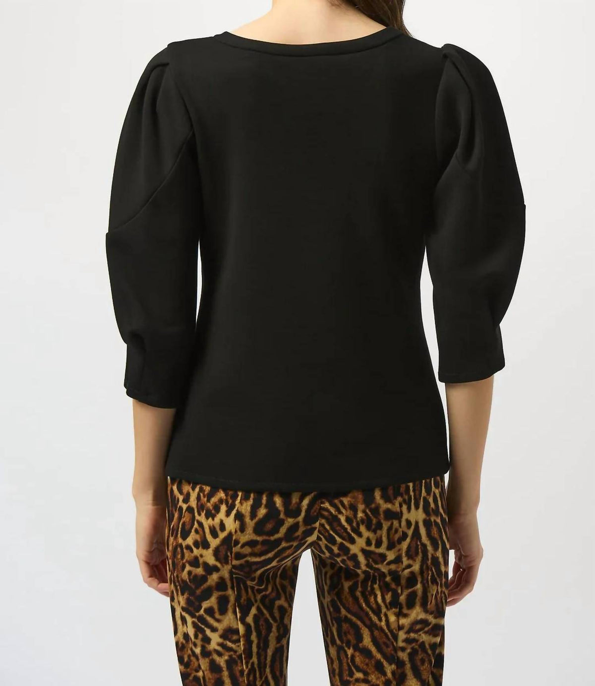 Joseph Ribkoff - Keyhole Neckline Three Quarter Puffed Sleeves Top