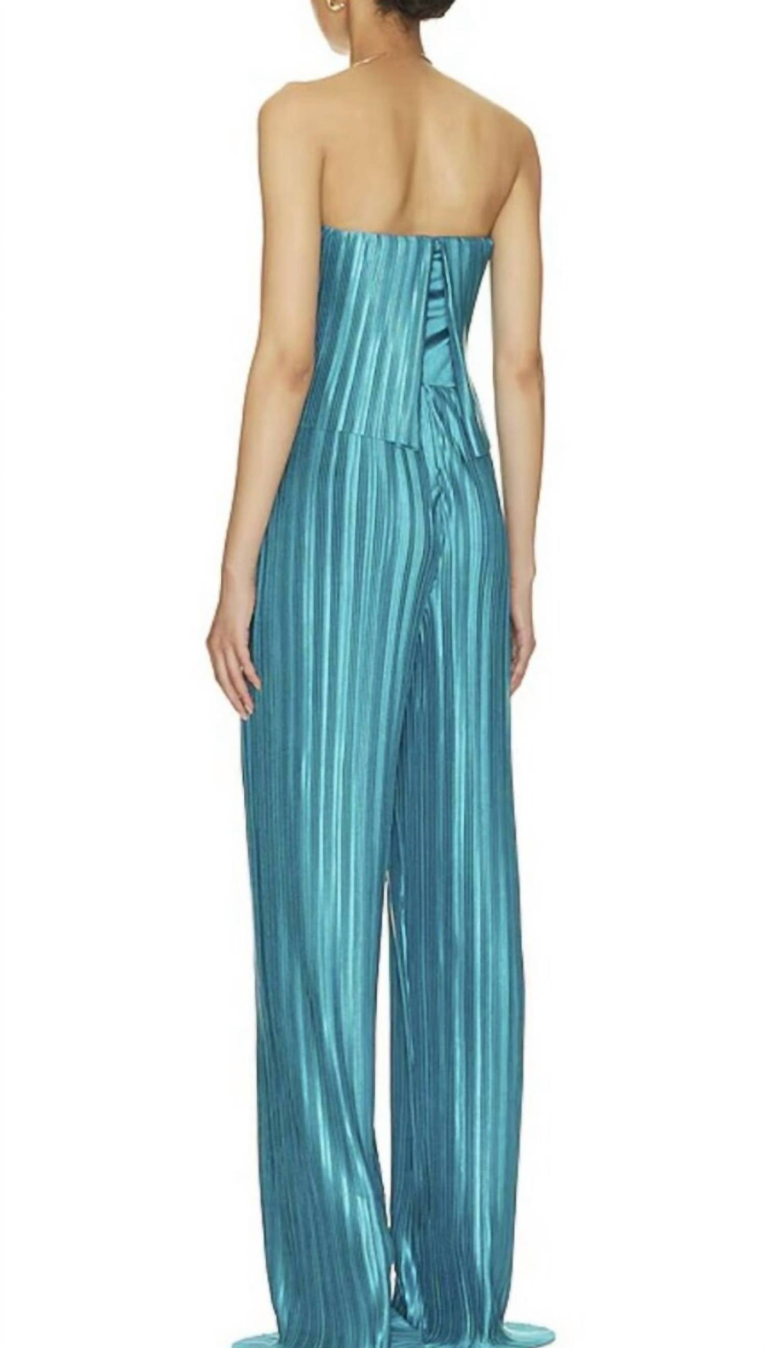 Amanda Uprichard Collina Pleated Strapless Jumpsuit in maui - women's pants - detail view