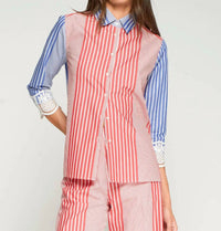 Vilagallo - Lace Cuffs Striped Shirt