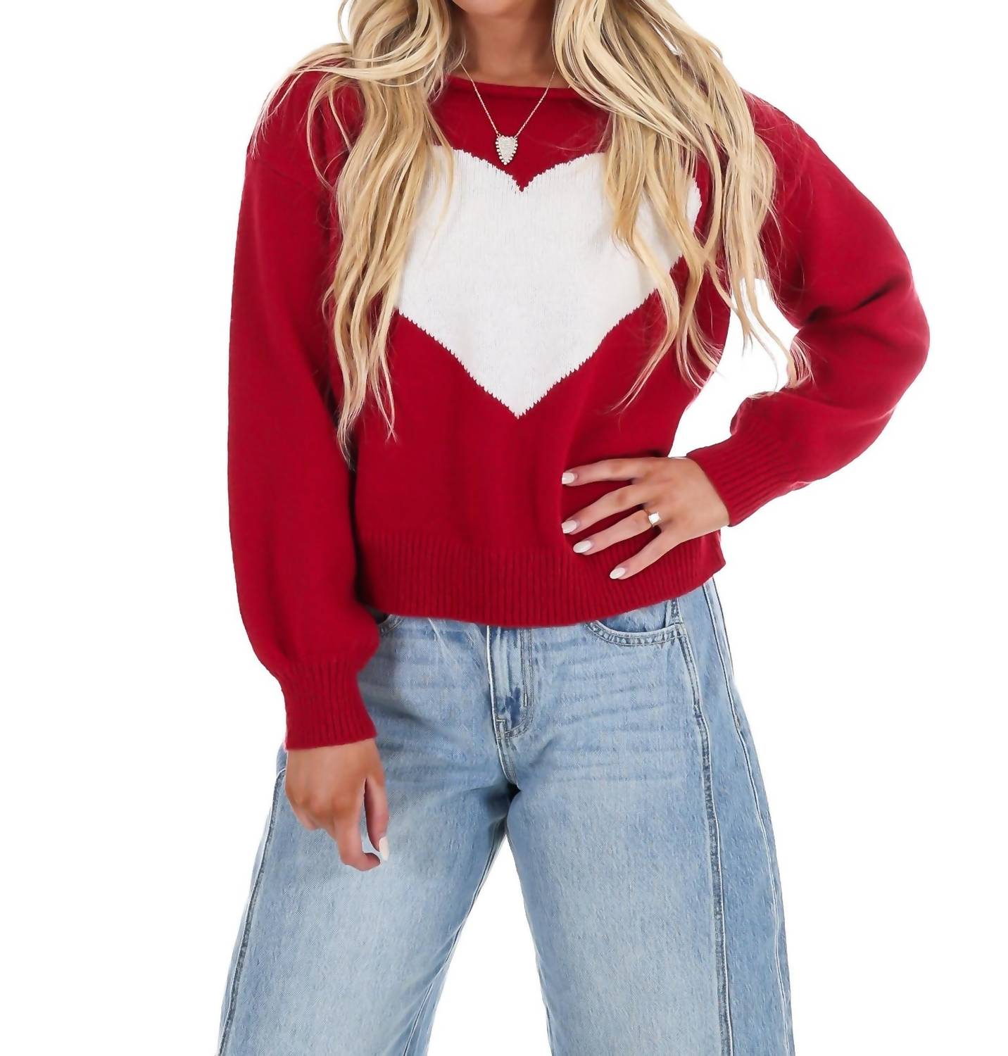 Le Lis - Simply Yours Off Shoulder Heart Sweater