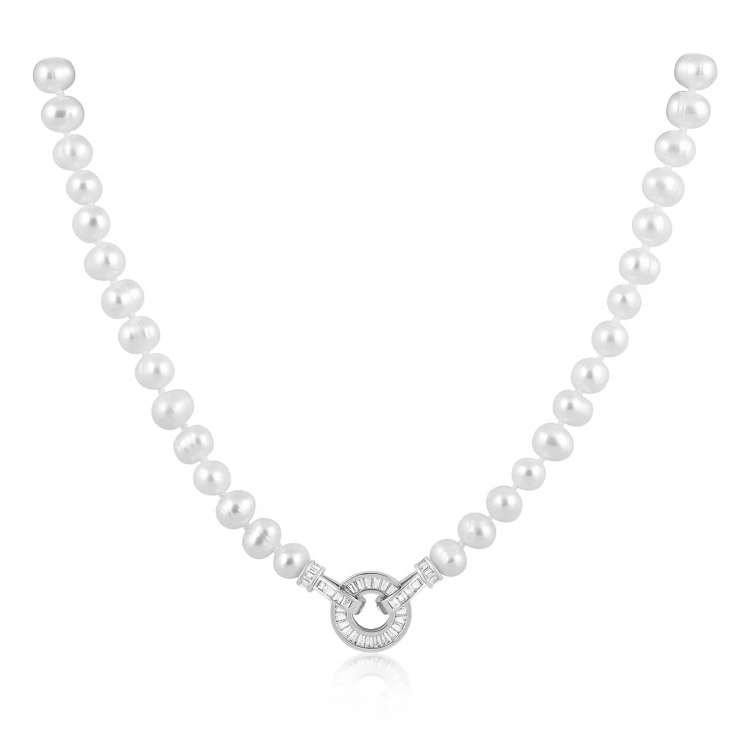 Sahira - Kelly Pearl Necklace With Cubic Zirconia Stones
