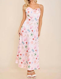 Main Strip - Capri Seashell Coastal Slip Midi Dress