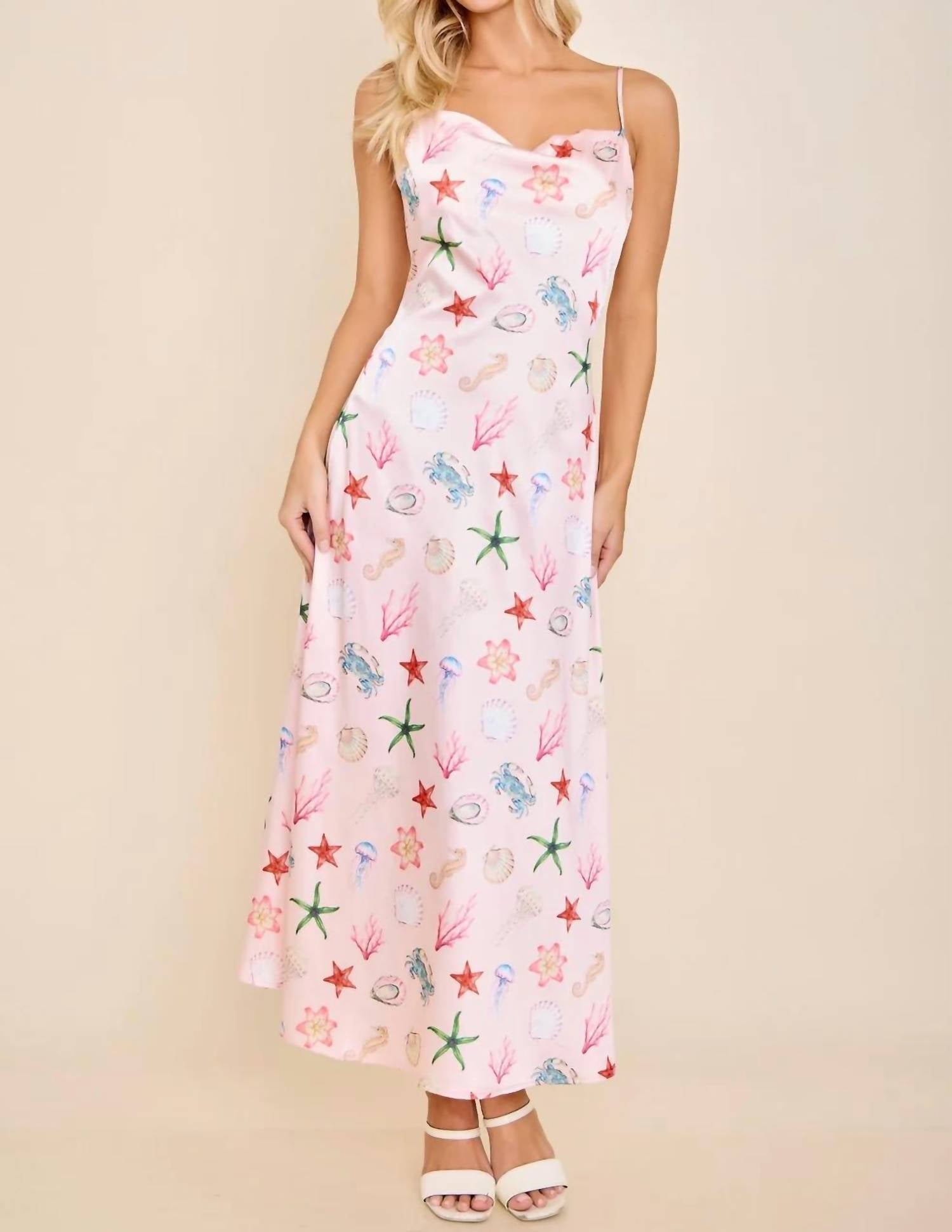 Main Strip - Capri Seashell Coastal Slip Midi Dress
