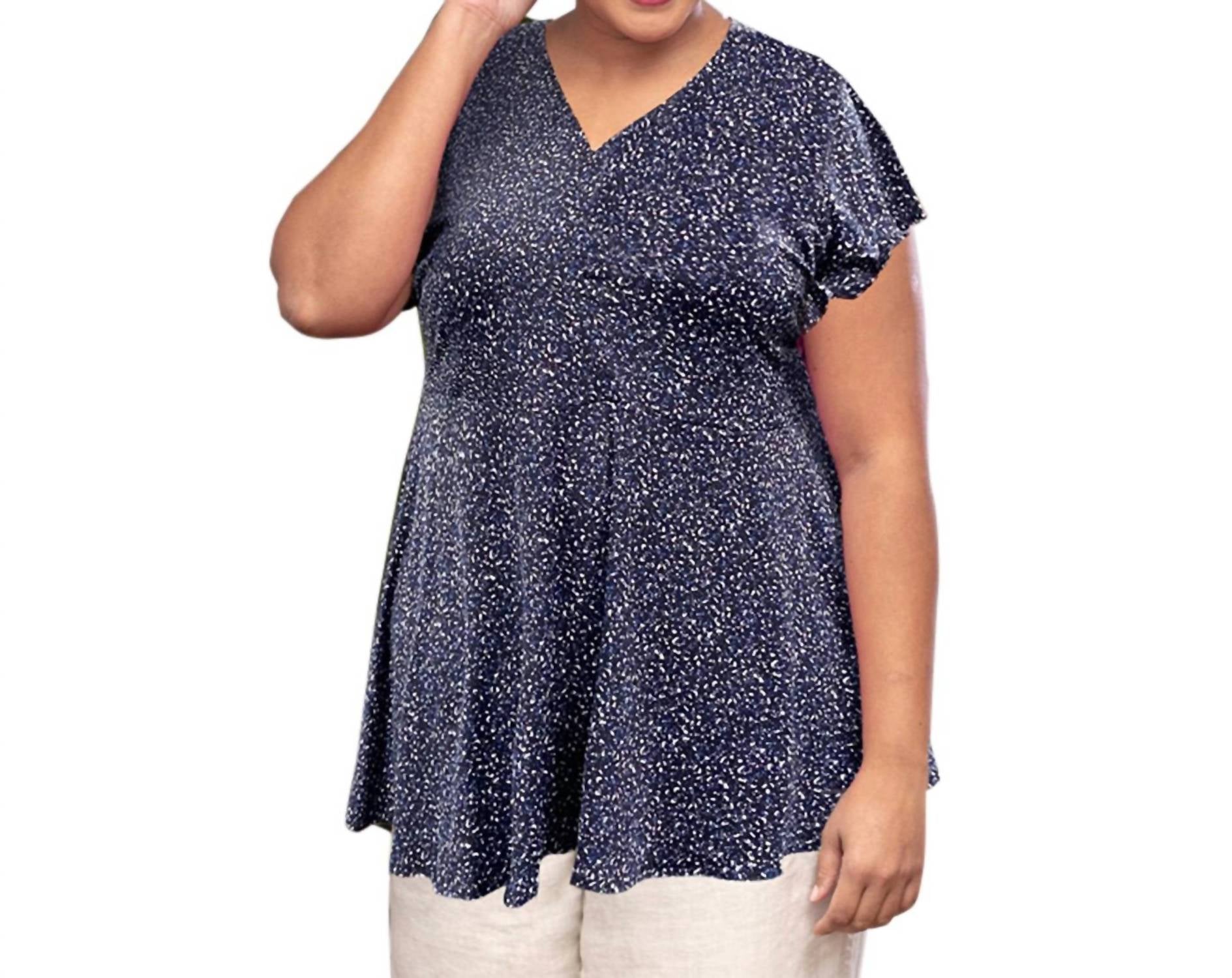On The Plus Side - Printed Short Sleeve Baby Doll Top - Plus