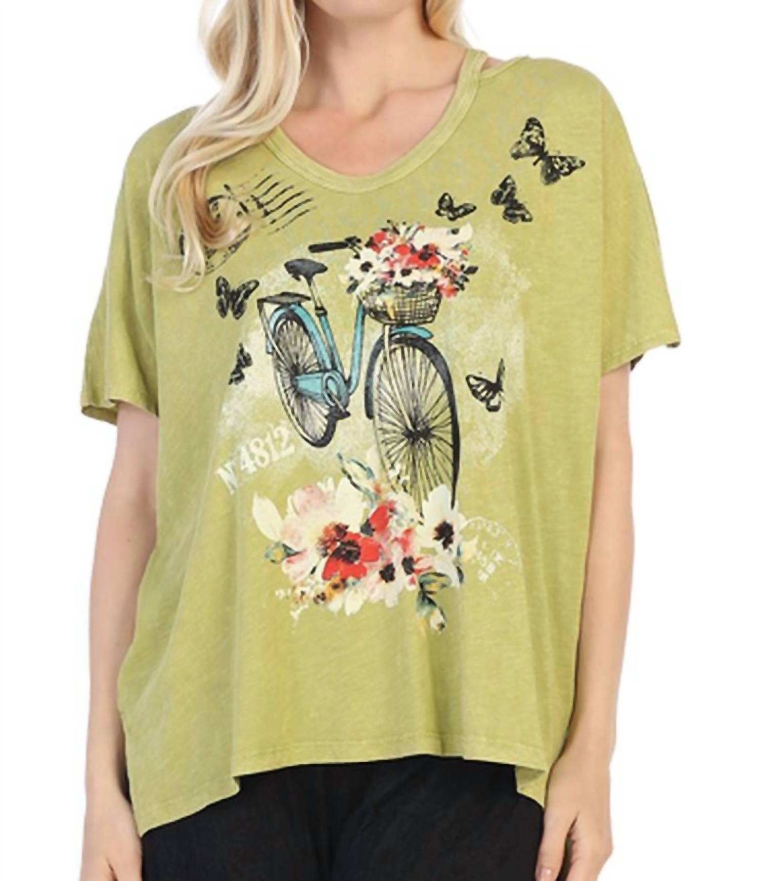 Jess & Jane - Maybe Mineral Washed Cotton Cold Shoulder Top
