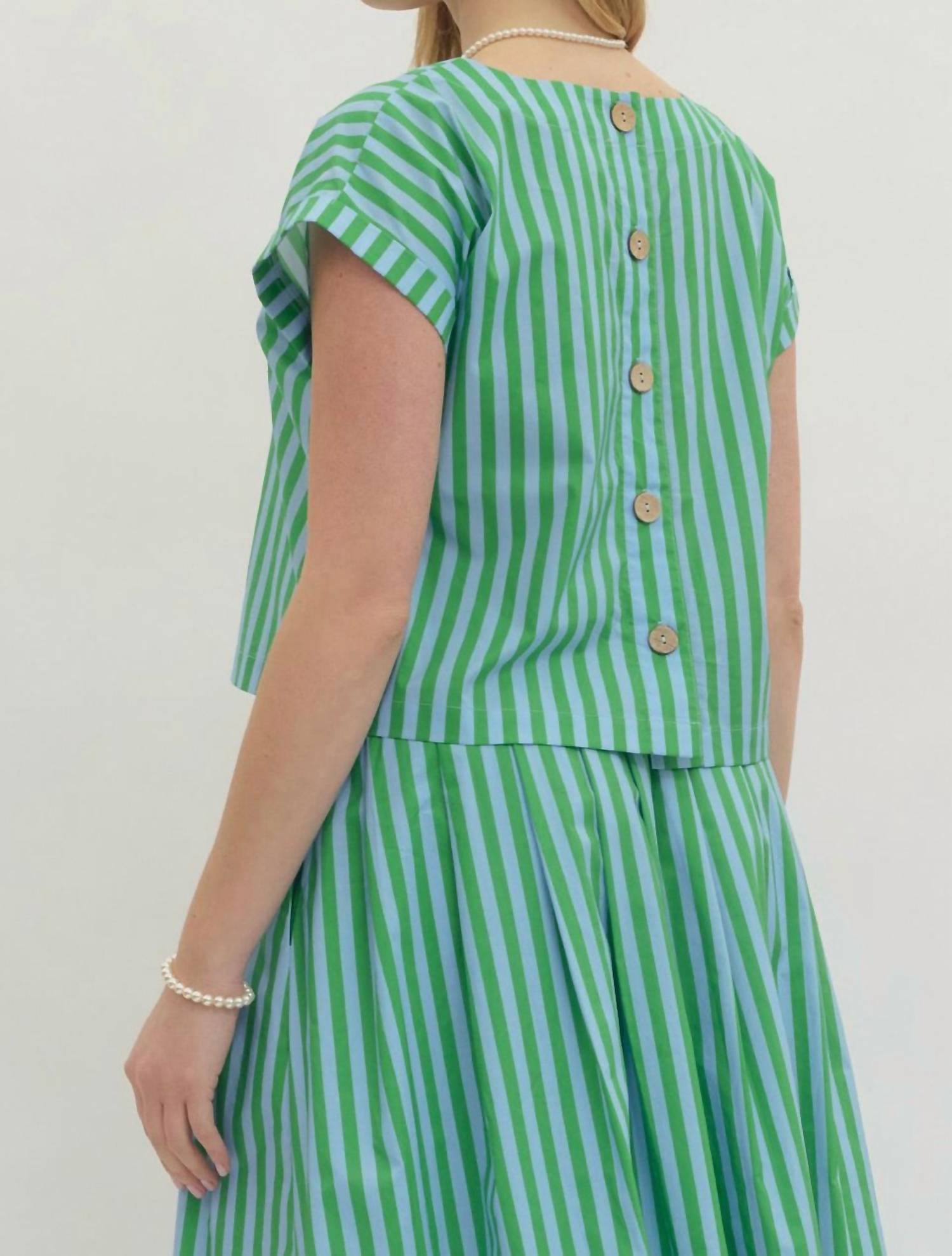 entro Preppy Stripe Top And Midi Skirt Set in green - women's blouse - alternate view