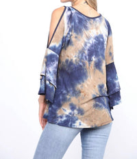 Collective Rack - Bell sleeve tie dye top with keyhole