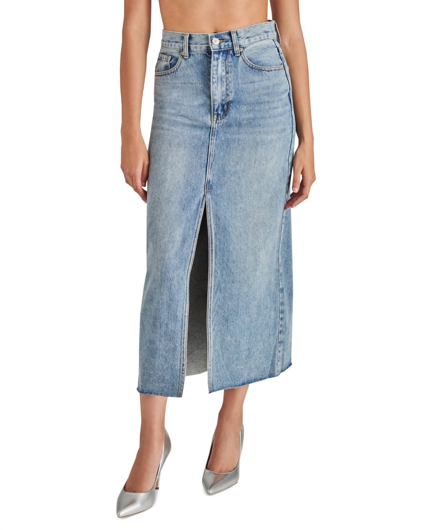 Steve Madden - Women's Avani Front-slit Denim Maxi Skirt