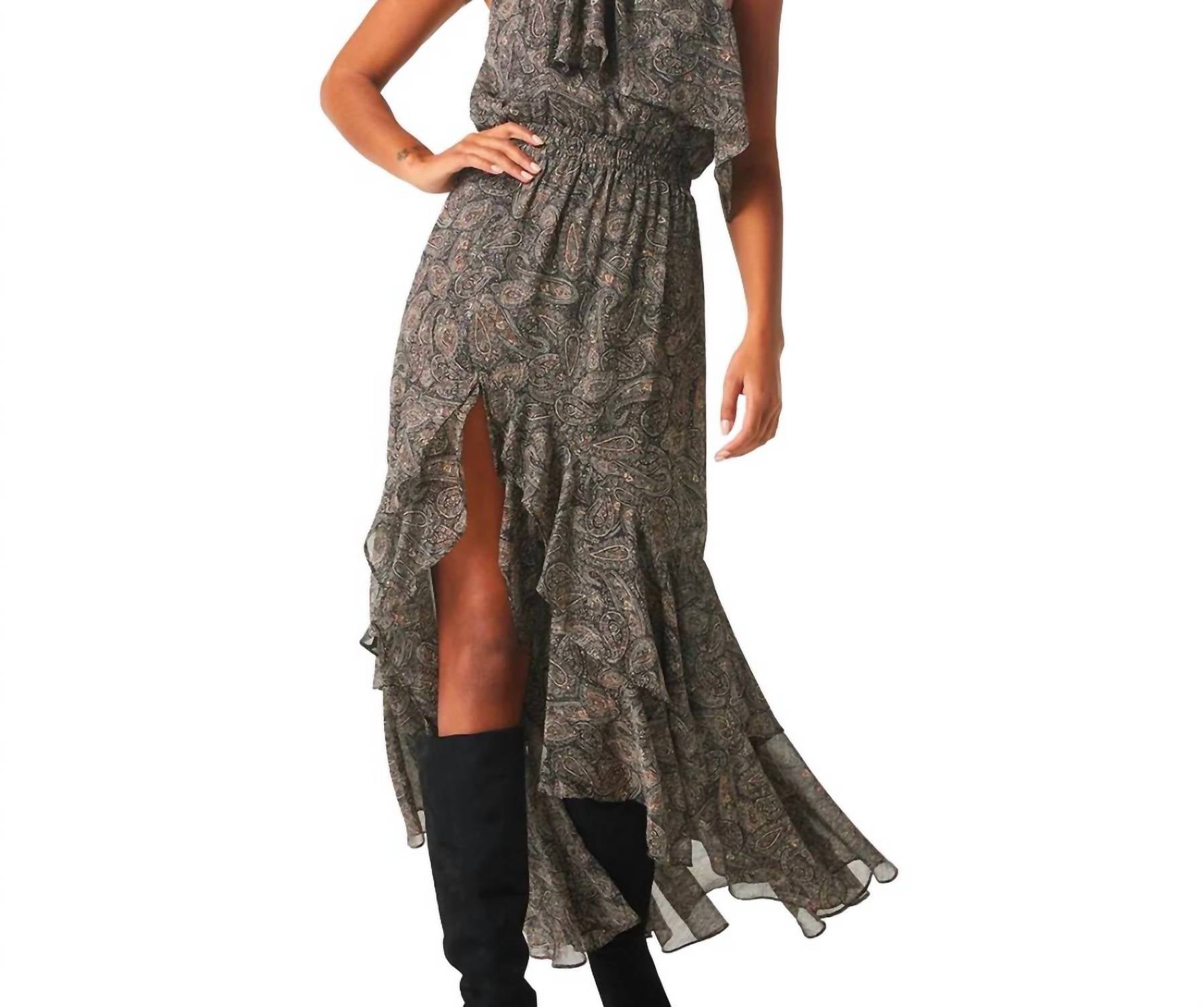 Misa Los Angeles Aneva Front Slit Dress in paisley shimmer - women's dress