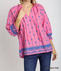 Umgee - 3/4 Sleeve Embroidery Ruffle Top