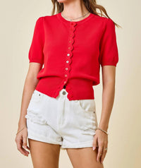 Day + Moon - Scalloped Button Down Cardigan Top