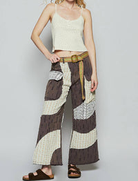 POL Wavy Patchwork Printed Denim Pants in gray - women's jeans