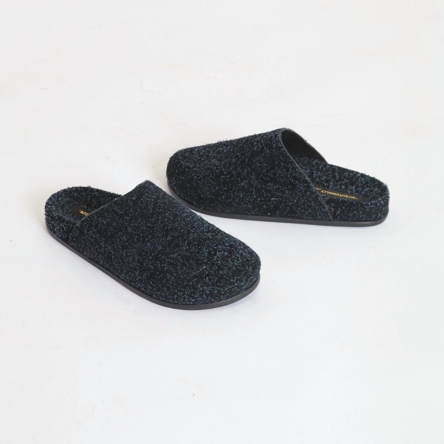 INTENTIONALLY BLANK Women's Agatha Brushed Suede Slip On Mules in black - women's shoe - detail view