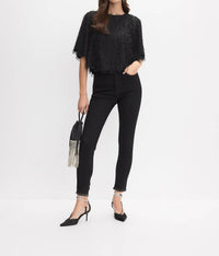 Joseph Ribkoff Fringe Blouse in black - women's blouse