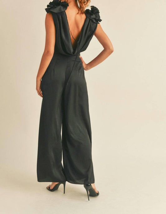 Mable - Floral Applique Deep Cowl Neck Jumpsuit