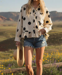 Sewn and Seen Kip Polka Dot Ruffle Hem Top in cream - women's blouse - view 5