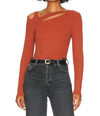 LNA Luan Ribbed Top in cinnabar - women's long sleeve top