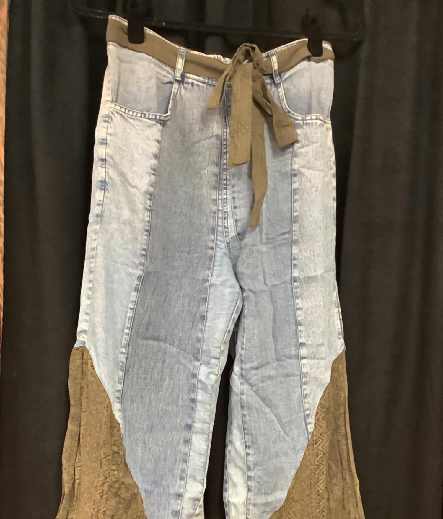 Young Threads - Women's Wild West Rhapsody Denim Lace Flare Pants