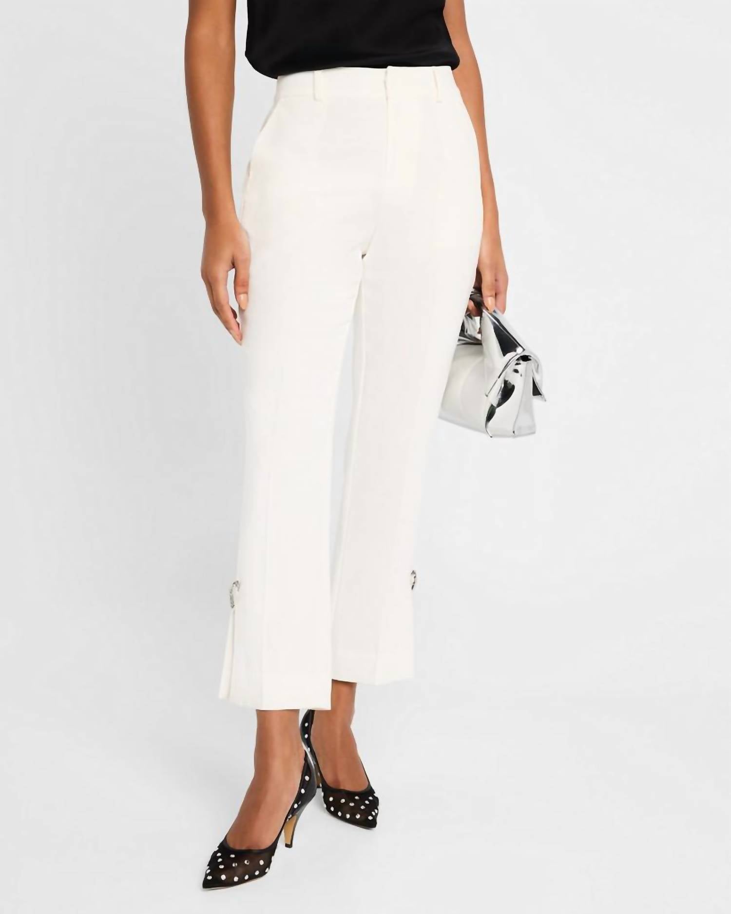 cinq a sept RHINESTONE PIN CROPPED KERRY PANT in ivory 1 - women's pants