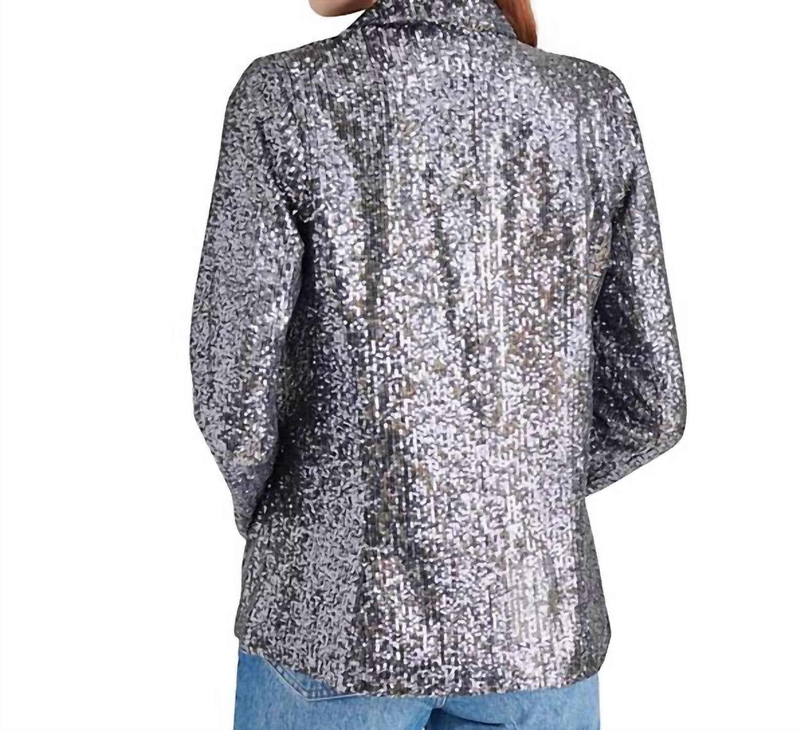 STEVE MADDEN Payton Sequined Boyfriend Blazer in silver - women's jacket - alternate view