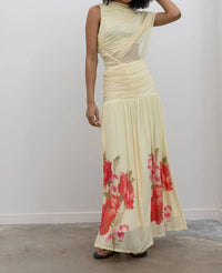 Collective - Lemon Floral Hem Draped Maxi Dress