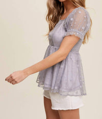 Listicle - Women's Swiss Dot Mesh Peplum Blouse