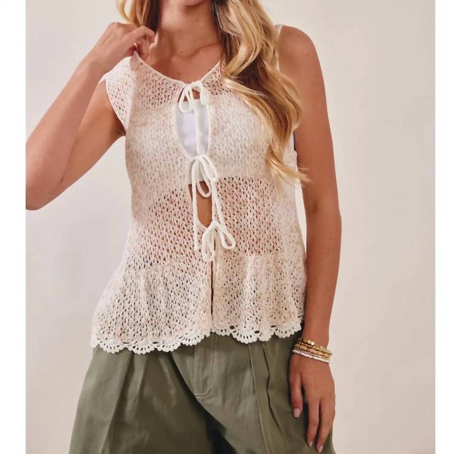 Listicle - Crochet Tie-front Sleeveless Top