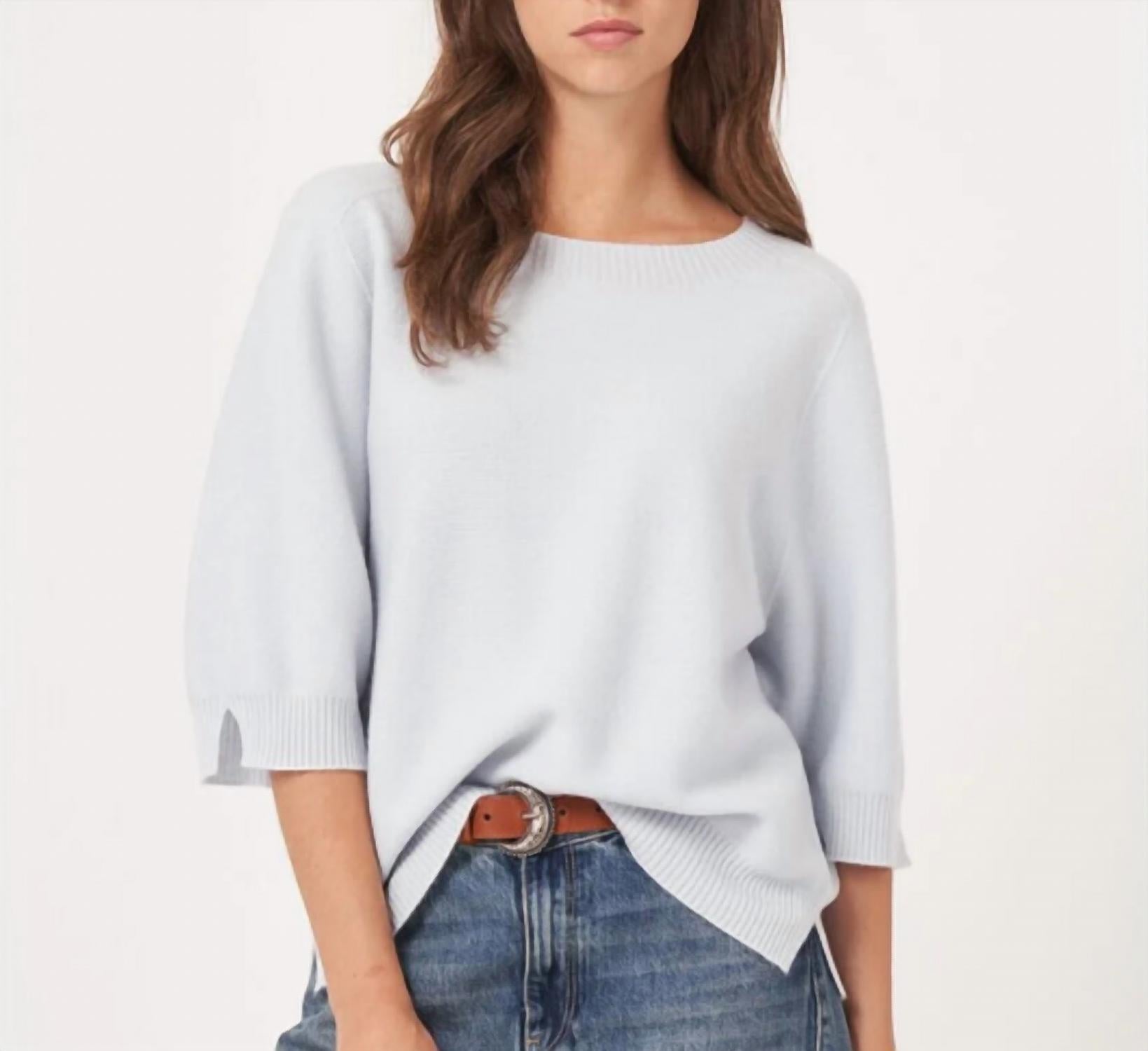 REPEAT cashmere Fine Knit Elbow Sleeve Cashmere Sweater in wave - women's blouse
