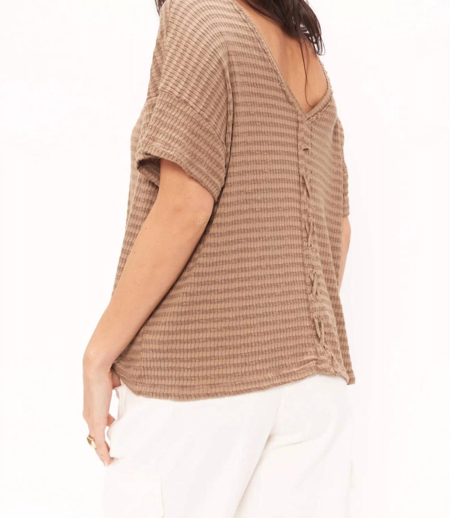 PROJECT SOCIAL T Isadora Back Lace Up Tee in brown - women's t-shirt - detail view