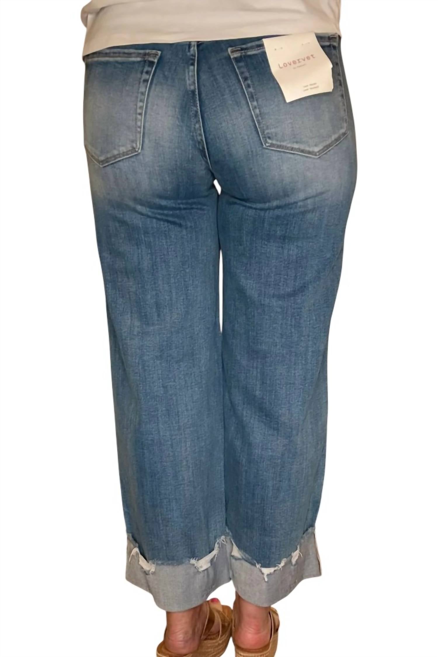 Vervet By Flying Monkey - Novelty High Rise Cuffed Wide Leg Jean