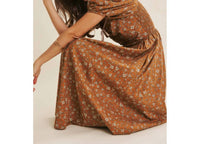 In February - Golden Hour Floral Puff Sleeve Midi Dress With Pockets