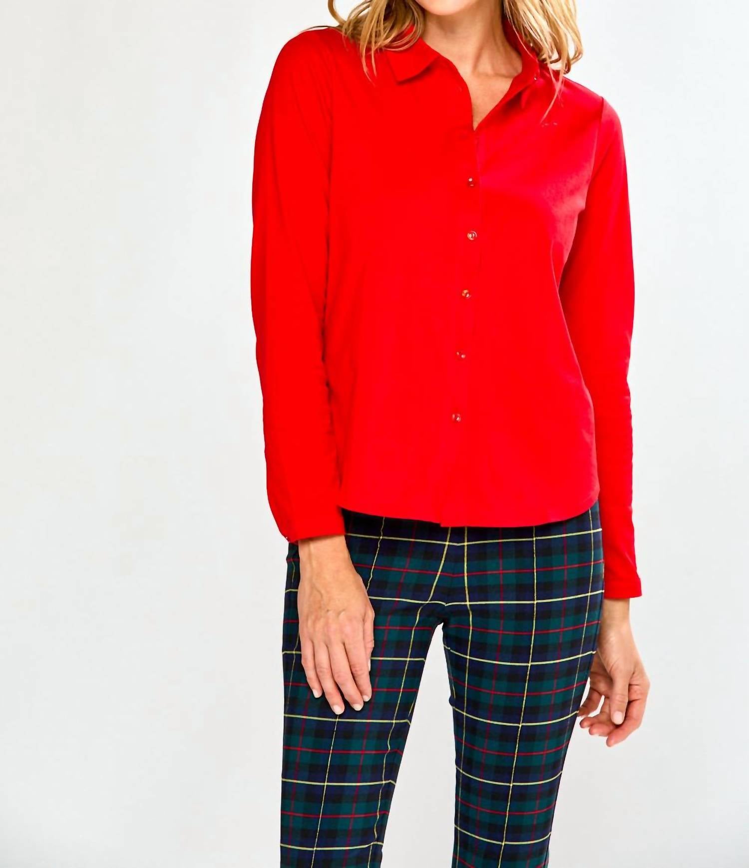 InCashmere Long Sleeve Cotton Knit Shirt in red - women's shirt