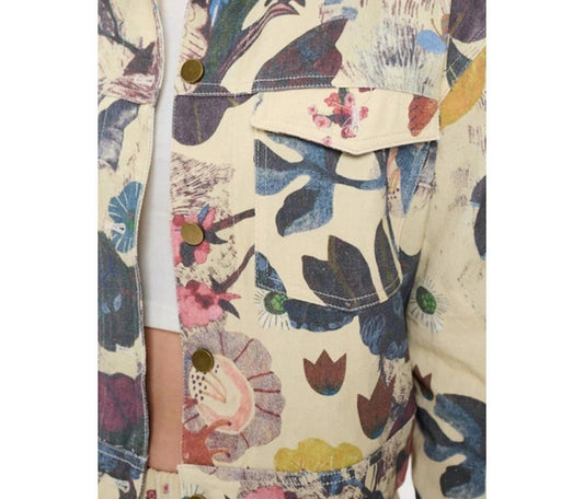 Sm Wardrobe - Botanical Print Denim Jacket