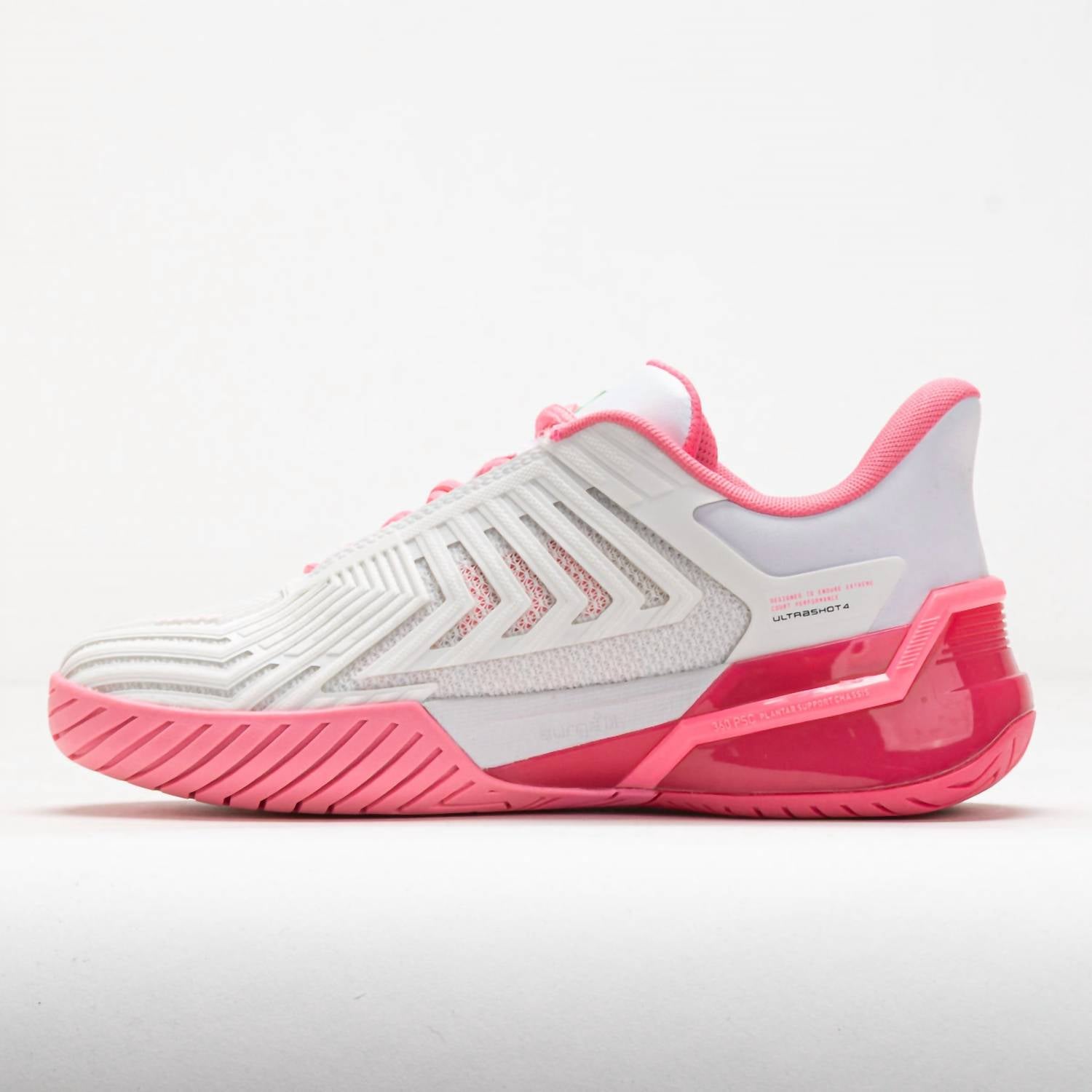 K-Swiss Women's Ultrashot 4 Tennis Shoe in white neon pastel pink hot neon pink - women's shoe - detail view
