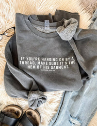 Lure Boutique Women's If You’re Hanging On By A Thread Sweatshirt in grey - women's top - detail view