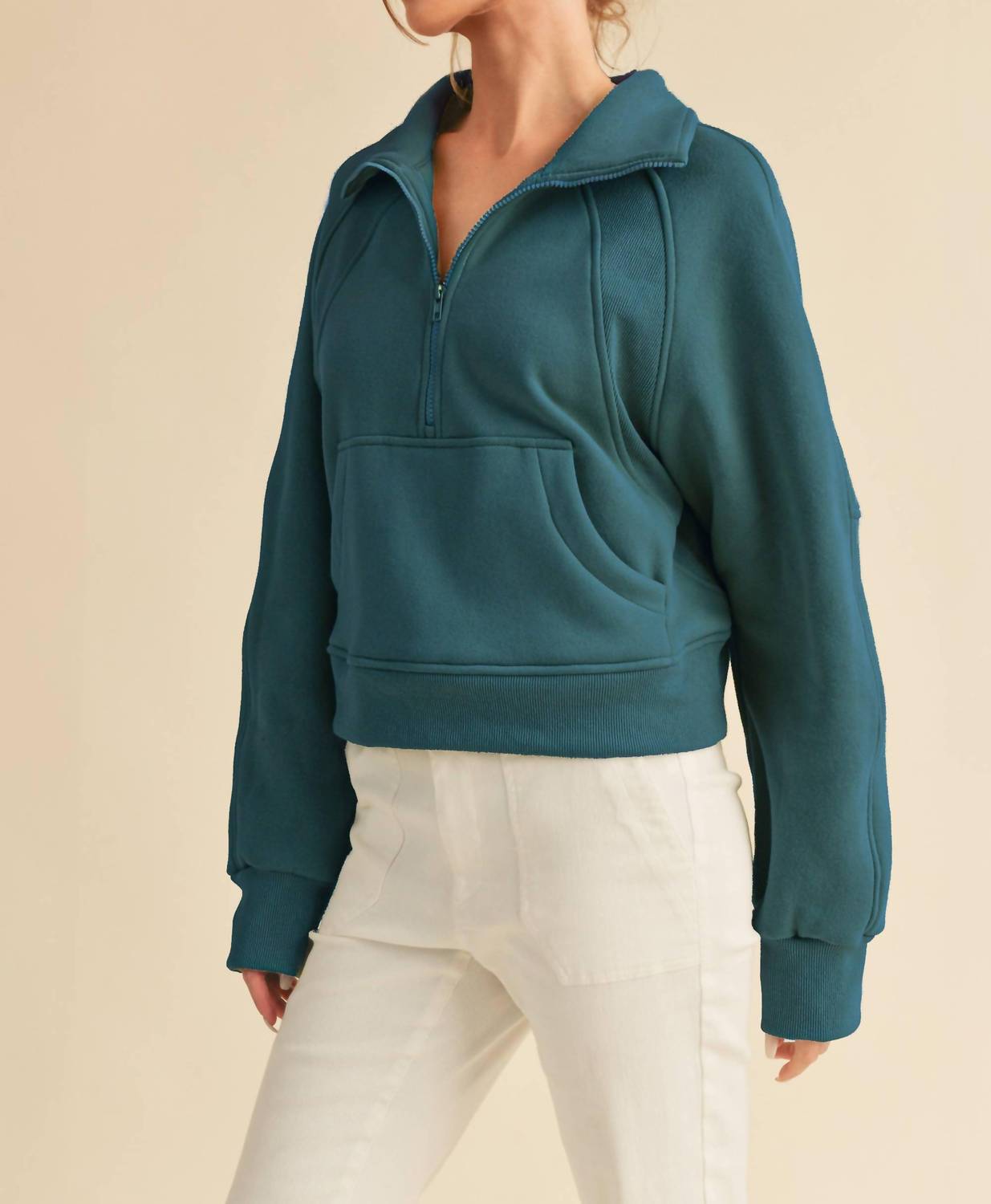 Aemi + Co - Dove Funnel Neck Half Zip Sweatshirt