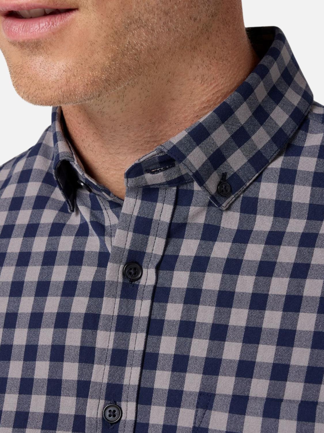 Mizzen + Main City Flannel Top in nickel hayes gingham - men's long sleeve top - alternate view