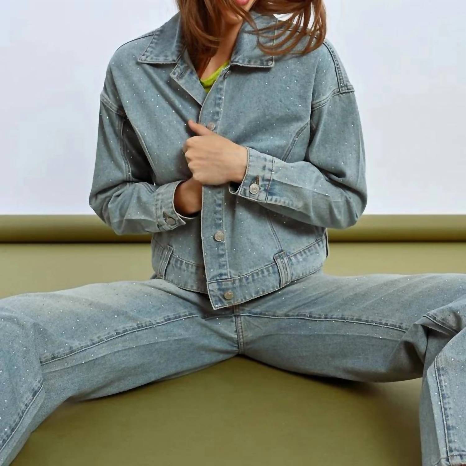 Lili Sidonio - Rhinestone Straight Cut Jean Jacket