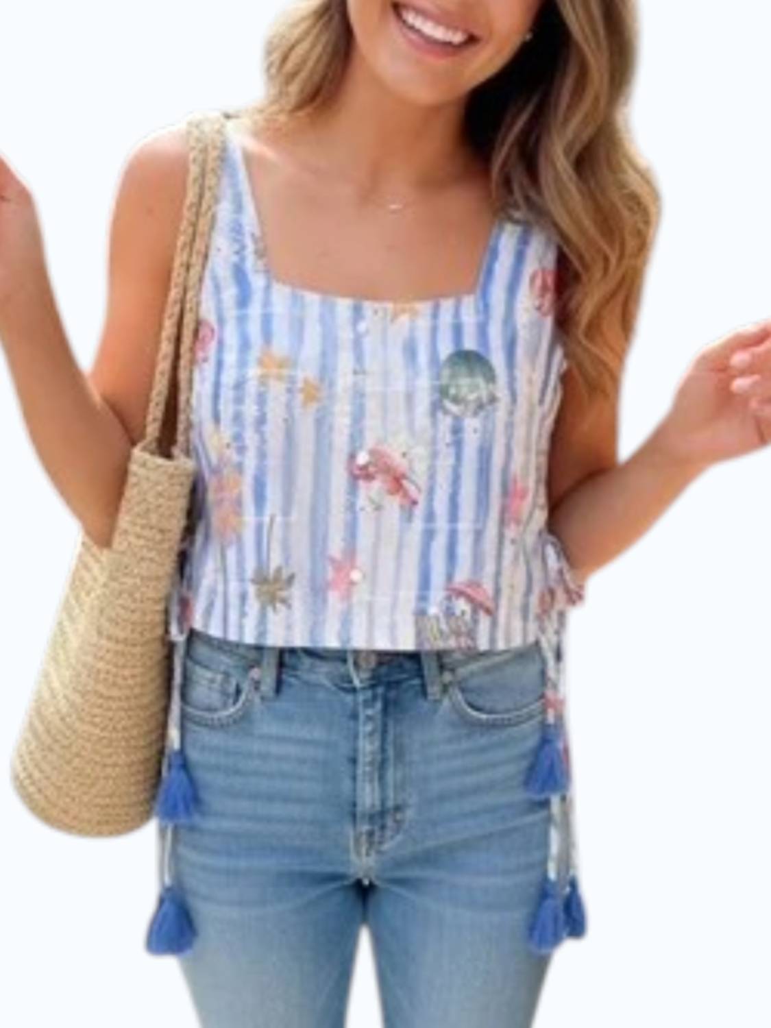 Entro - Summer Print Stripe Crop Top