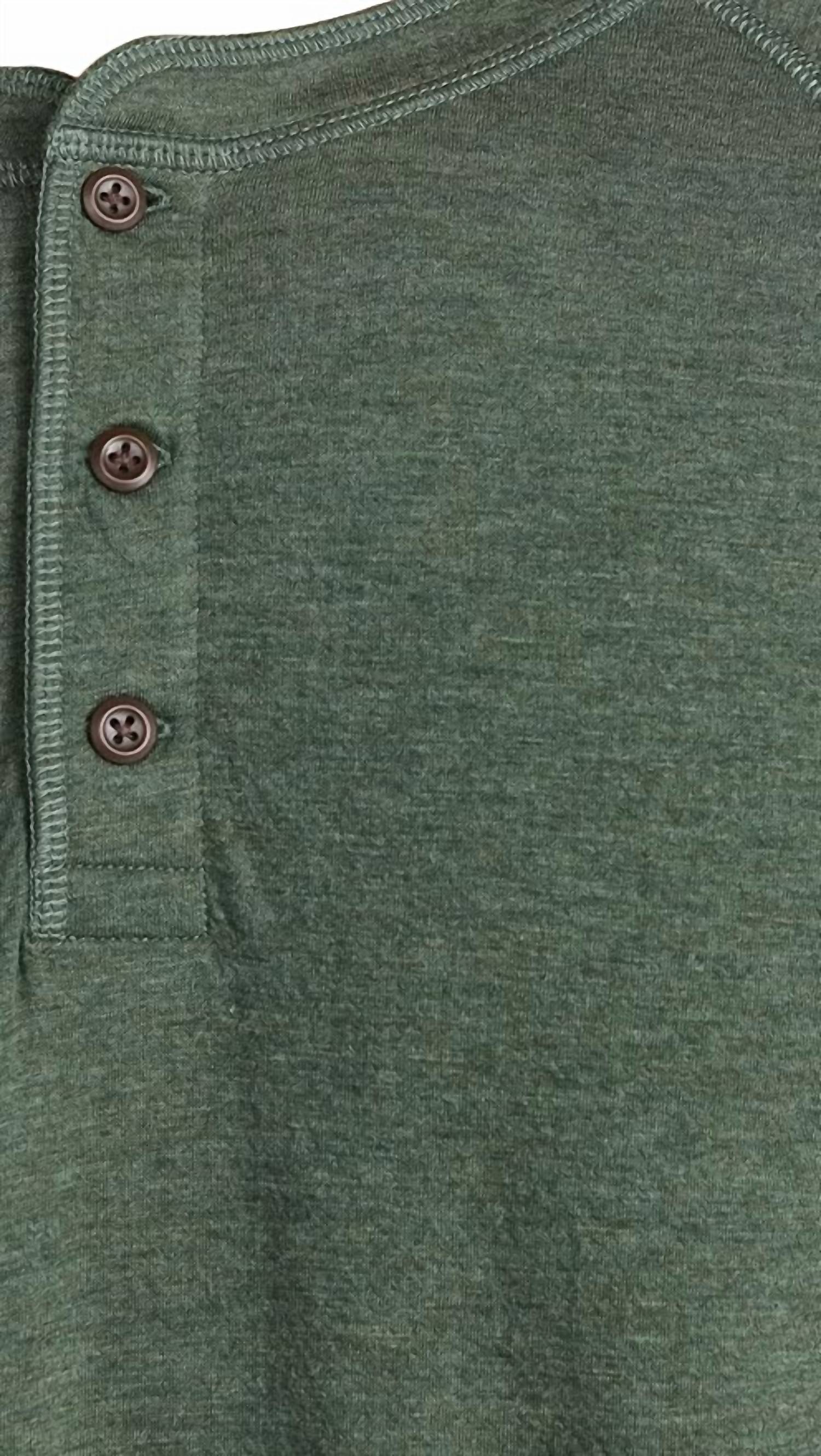 Faherty Men's Cloud Henley Top in deep fern heather - men's long sleeve top - view 5