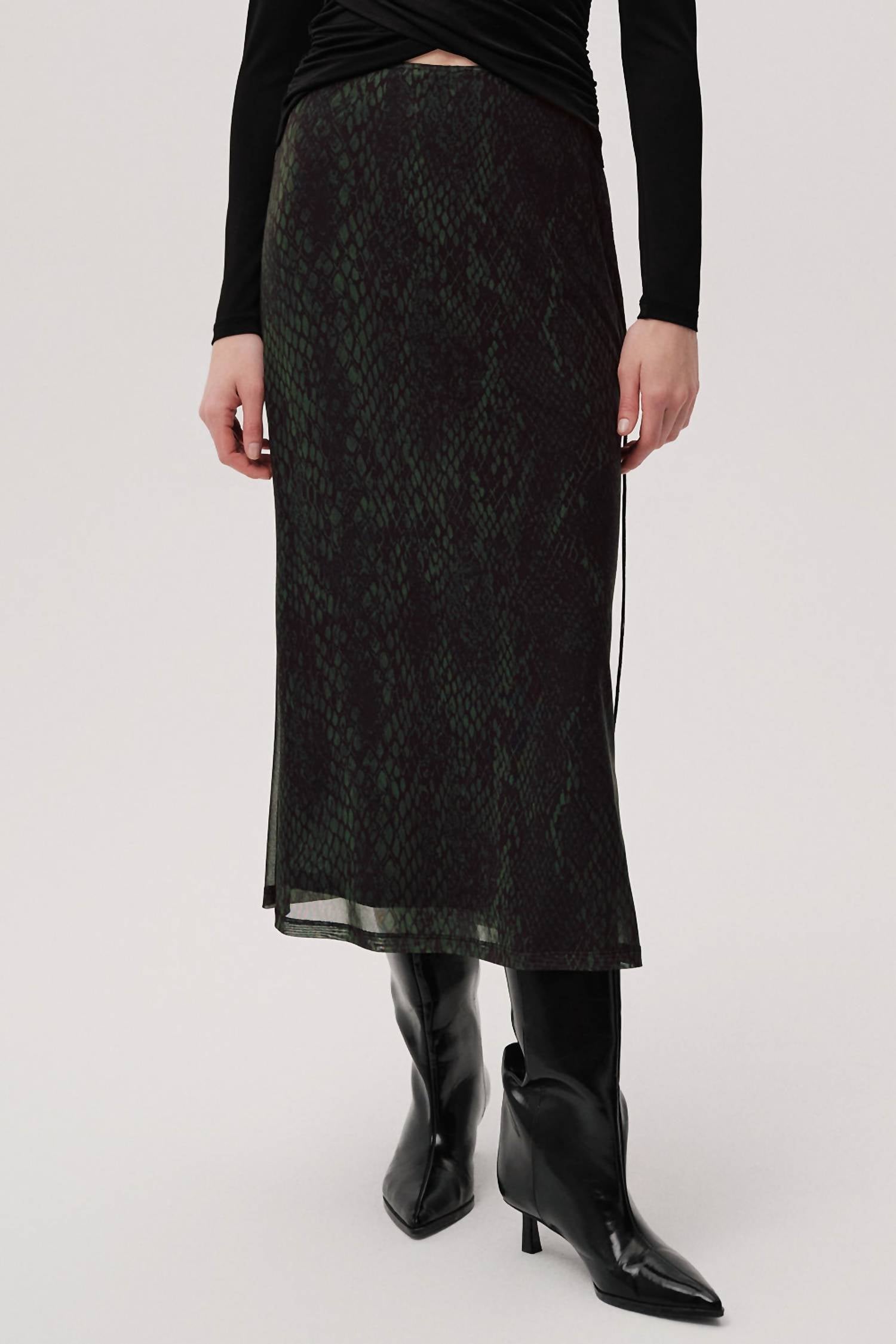 EXQUISE Linda K. Midi Skirt in green black - women's skirt - view 5