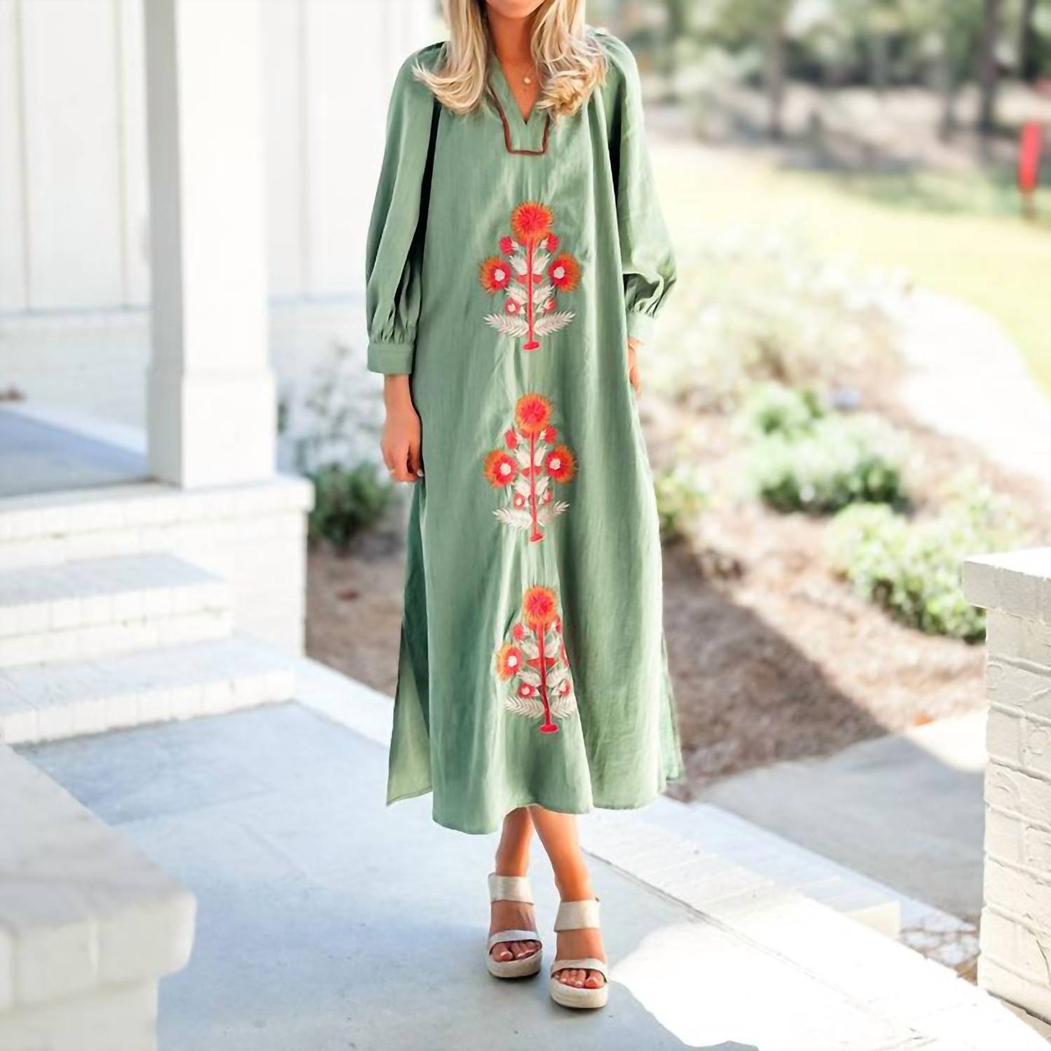 entro Katy Blockprint Dress in olive - women's dress