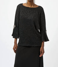 Joseph Ribkoff Fuzzy Metallic Knit Boxy Top in black - women's blouse