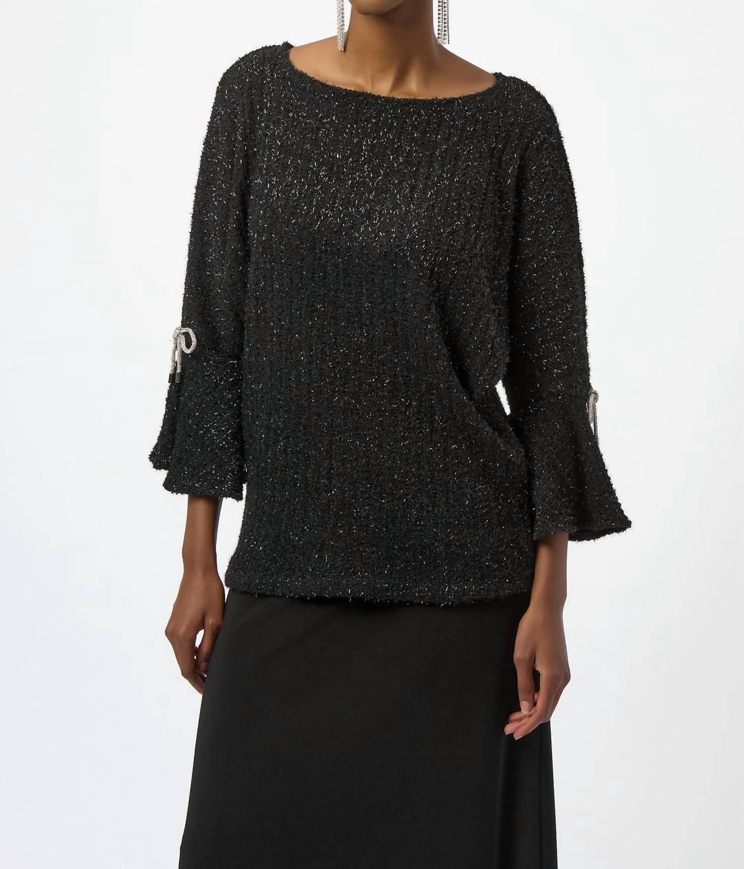 Joseph Ribkoff Fuzzy Metallic Knit Boxy Top in black - women's blouse