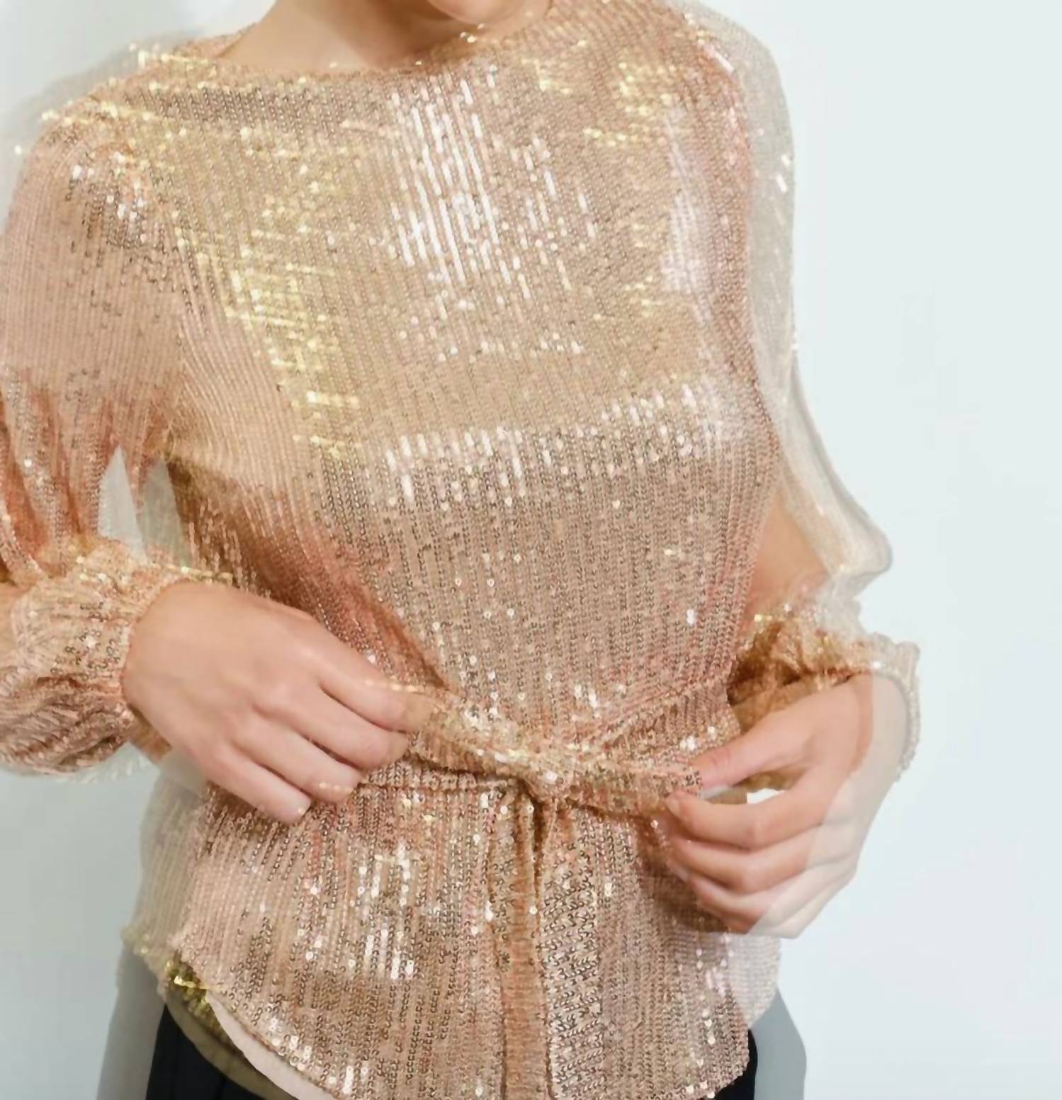 Ina Fashion - Sequin Belted Blouse