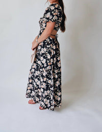 Blu Pepper Romanticize Puff Sleeve Floral Dress in black cream florals - women's dress - detail view