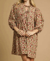 Style Usa - Floral Tie Neck Mini Dress